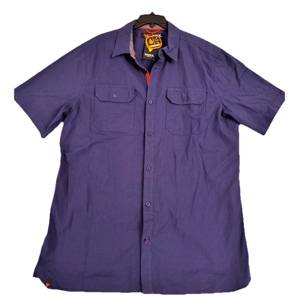 HAWX Work Gear LT Navy Short Sleeve Work Shirt Button Front Utility NWT